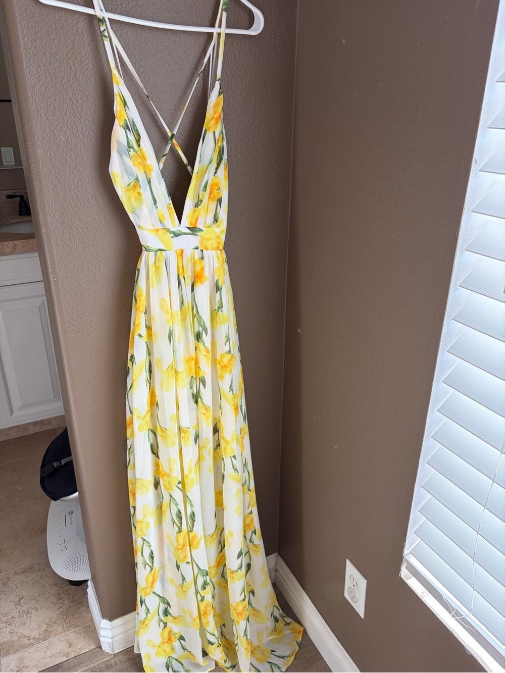 Red Dress Boutique Yellow Floral Maxi with Crisscross Back